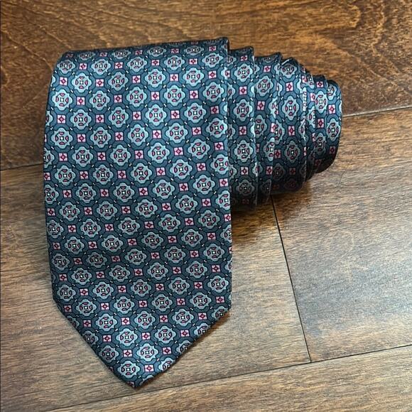 Kuppenheimer Blue and Pink Patterned Men's Tie - Picture 1 of 11